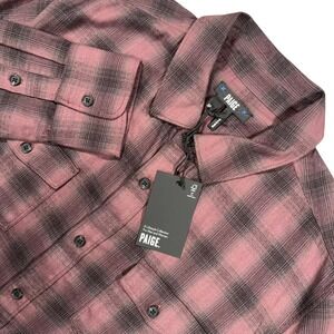 Paige Everett Shirt Mens Size M Red Black Night Mauve Shadow Plaid Button Up NWT